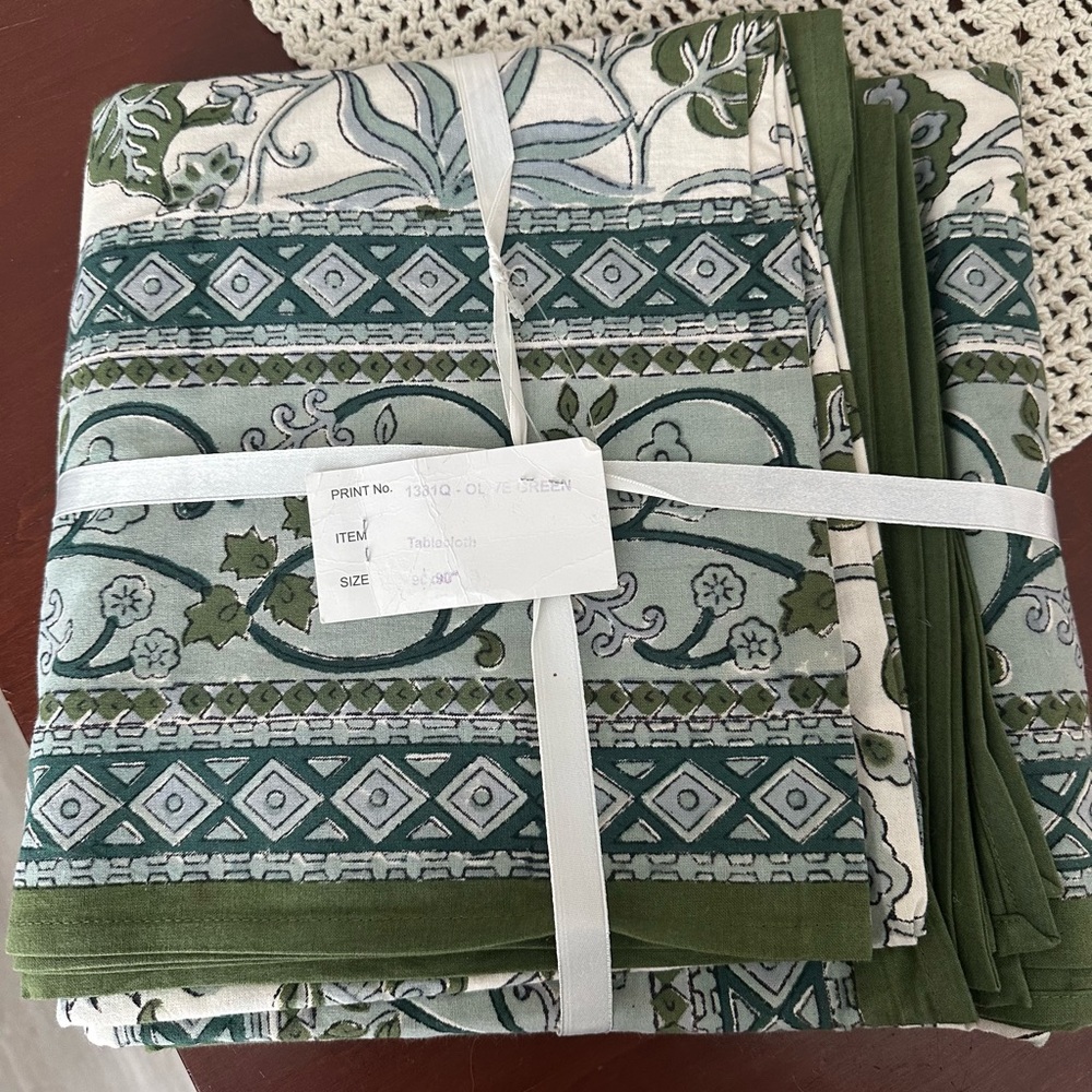 Petal Pushing Hand Printed Table Cloth Cotton
